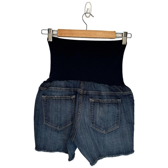 A Pea In The Pod Maternity Vigoss Patchwork Distressed Denim Jean Shorts Blue L - Picture 5 of 9